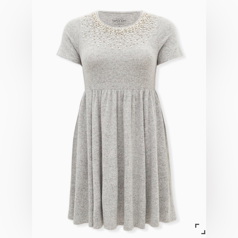 TORRID Super Soft Plush Light Grey Pearl Neck Skater Dress Size 00/10